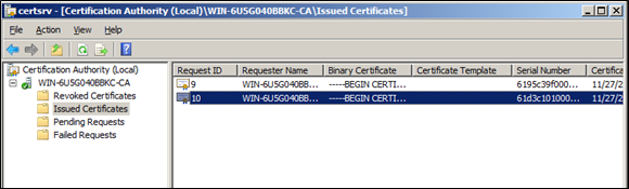 Certificate dislayed Issued Certificates folder