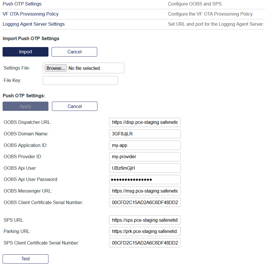 Push OTP Settings Push OTP Settings