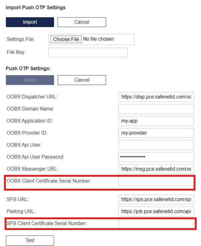 Update Serial Number Push OTP Settings