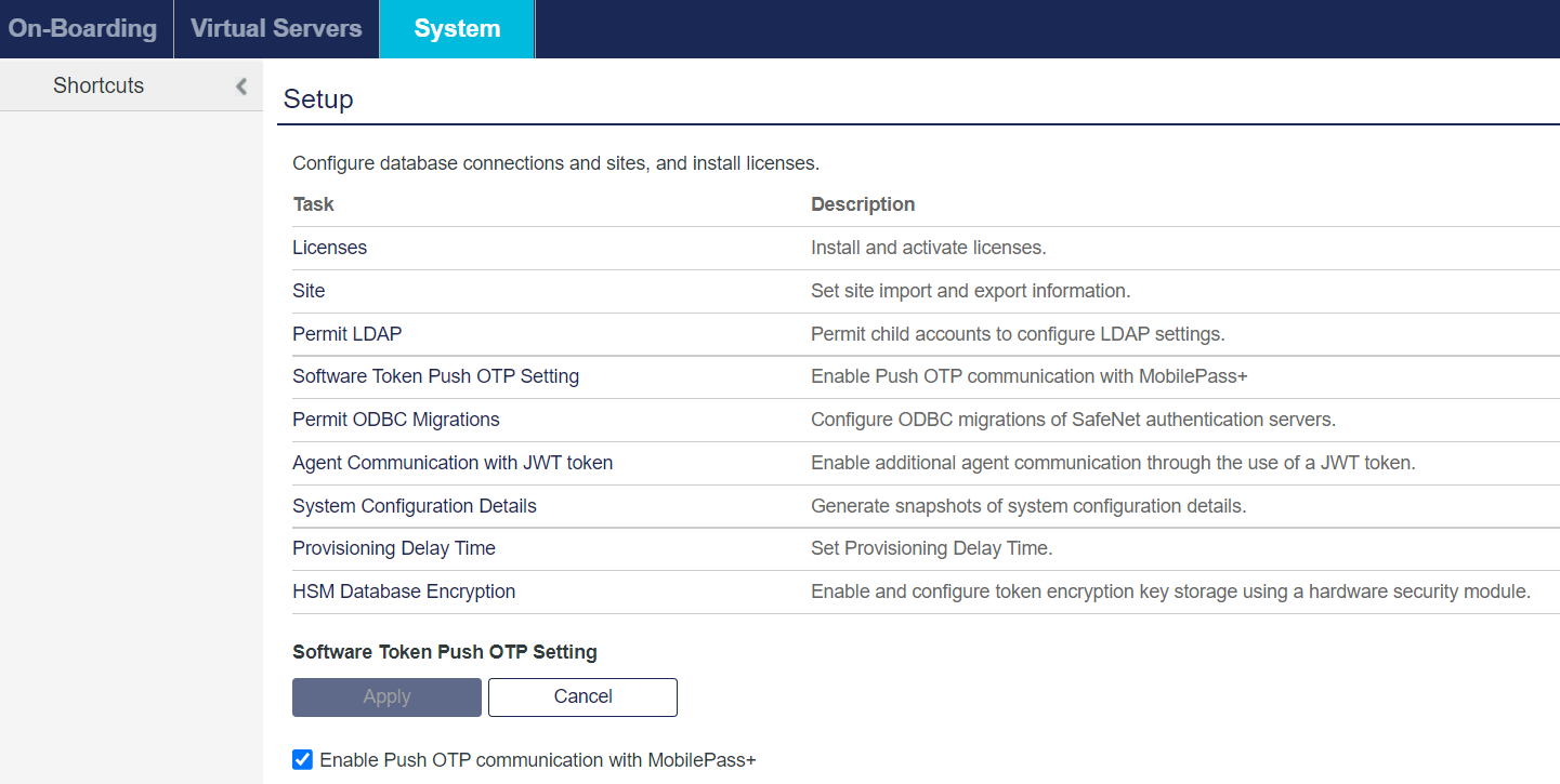 Enable Push OTP communication System Tab