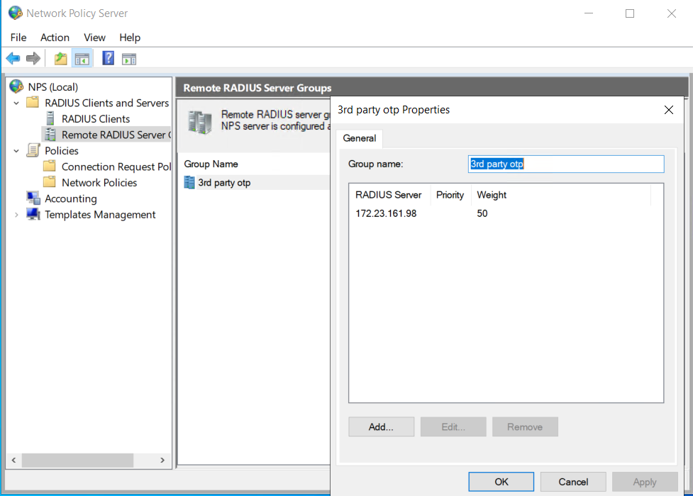 Remote RADIUS server groups