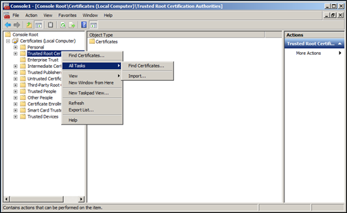 Select local computer Certificates snap-in window,