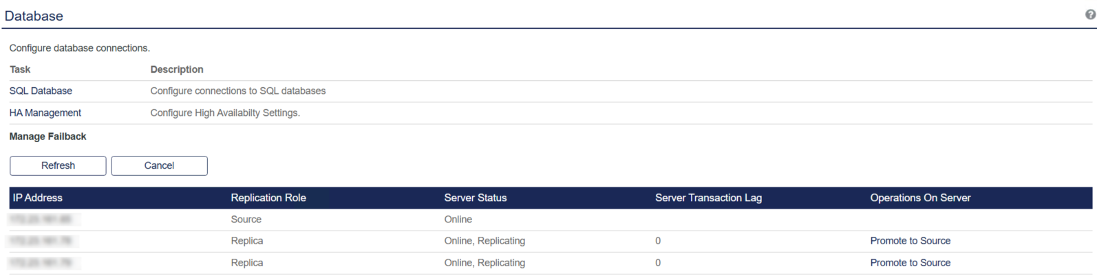 Primary and secondary database details Database Module