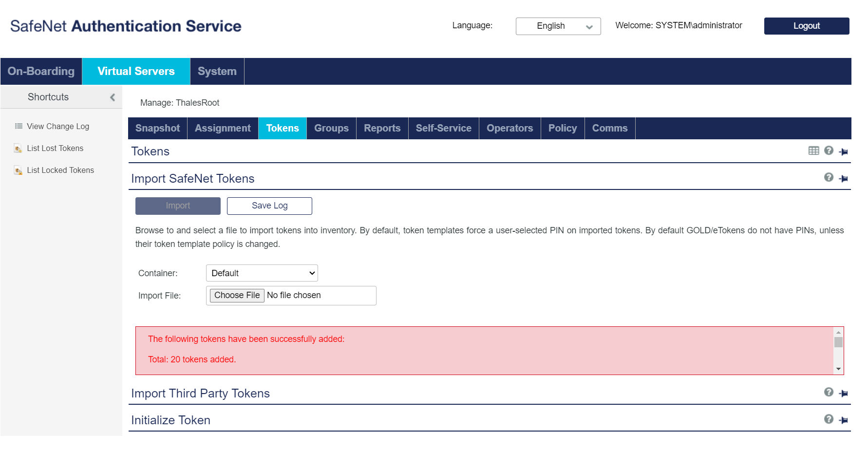 Import safenet token