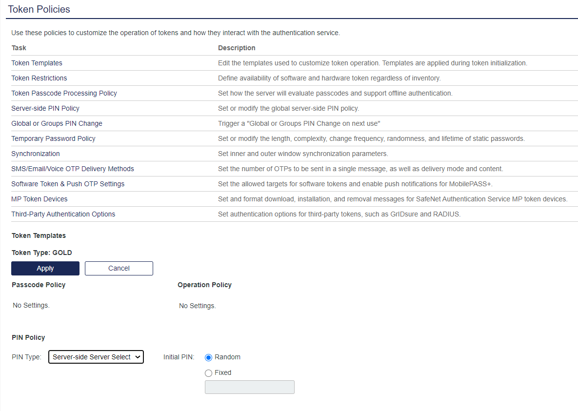 PIN Policy Selection