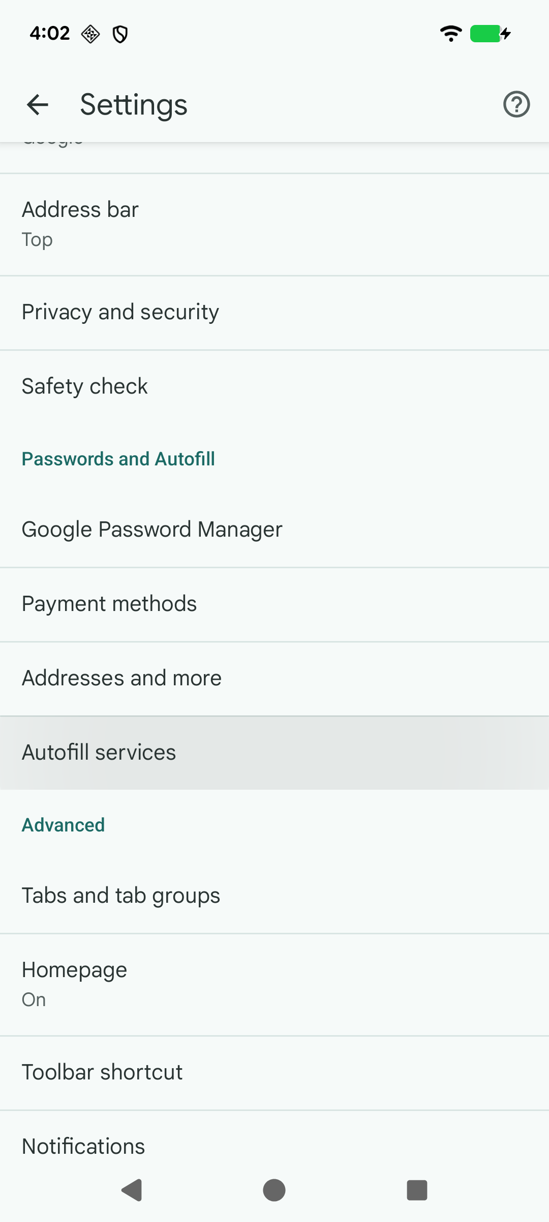 Chrome Autofill Settings