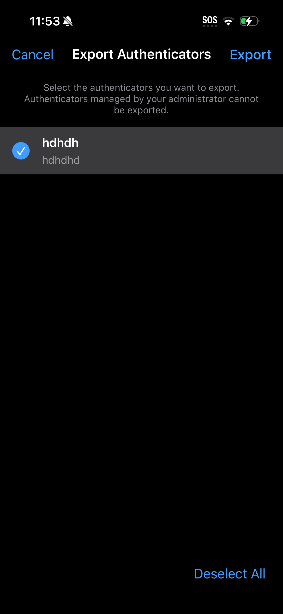 Select authenticators to export