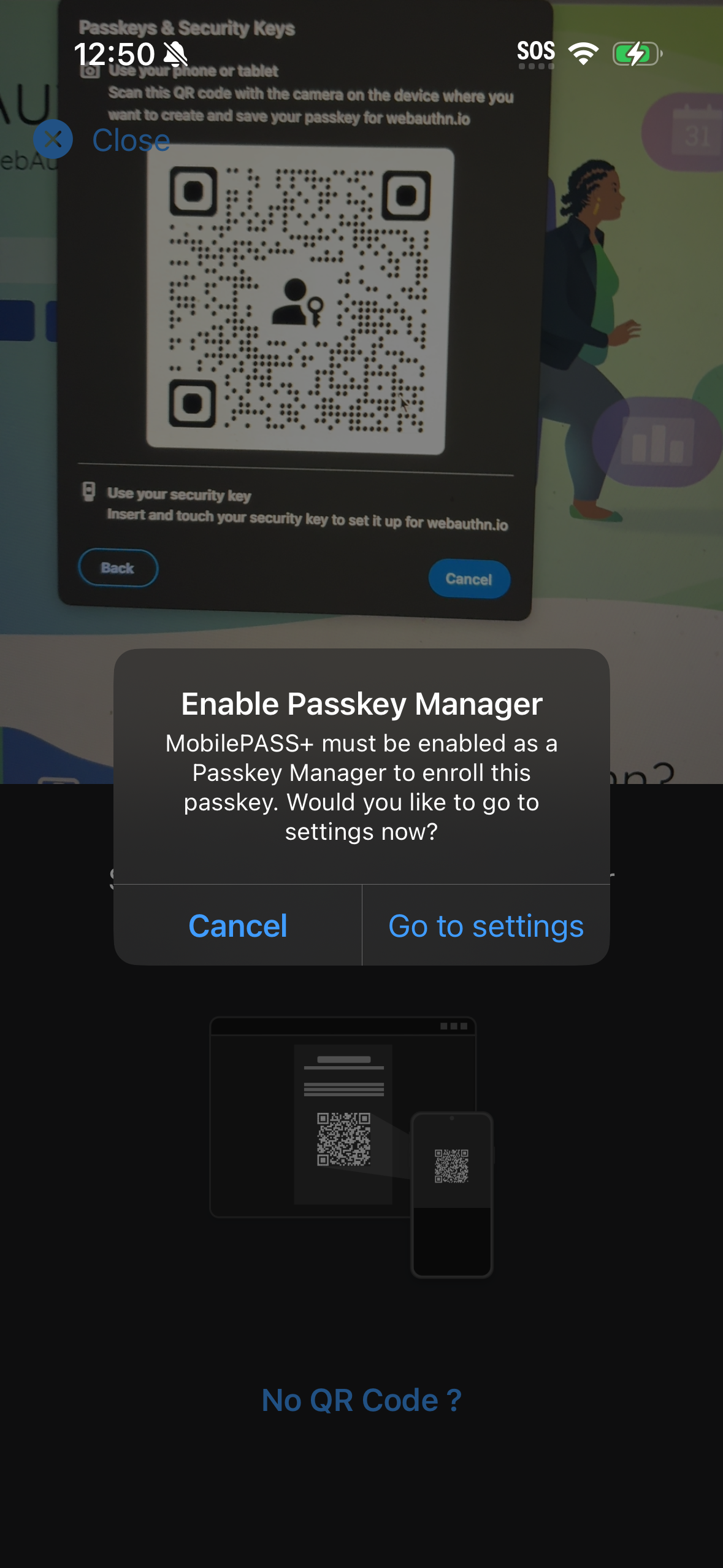 Dialog box prompts to enable passkey manager