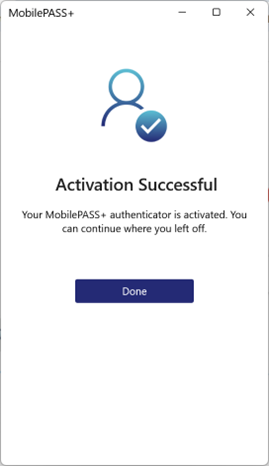 Activation successful in MobilePASS+