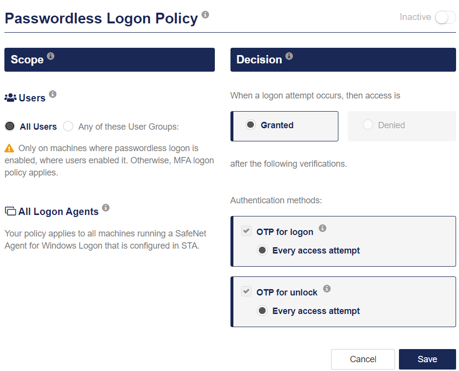 Passwordless logon policy defaults