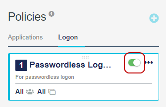 Enable toggle for passwordless policy